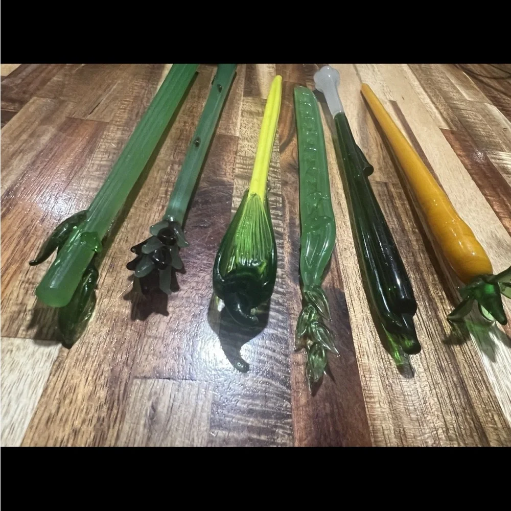 6 Vintage Crate & Barrel Bloody Mary Vegetables glass swizzle sticks Stirs Bar
